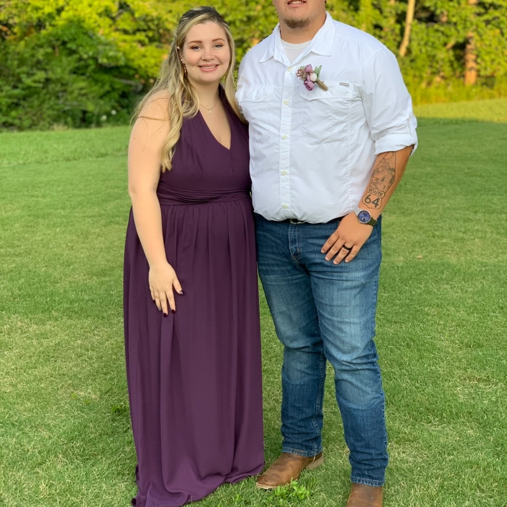 size: 20, david’s bridal plum color bridesmaids dress.